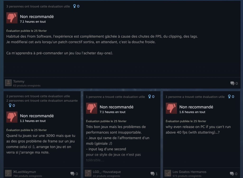 Des commentaires peu élogieux sur Elden Ring sur Steam Des commentaires peu élogieux sur Elden Ring sur Steam