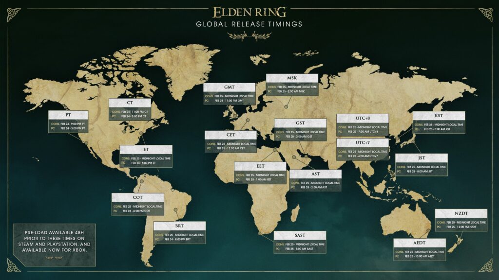 Heures de disponibilité d'Elden Ring // Source : FromSoftware Heures de disponibilité d'Elden Ring // Source : FromSoftware