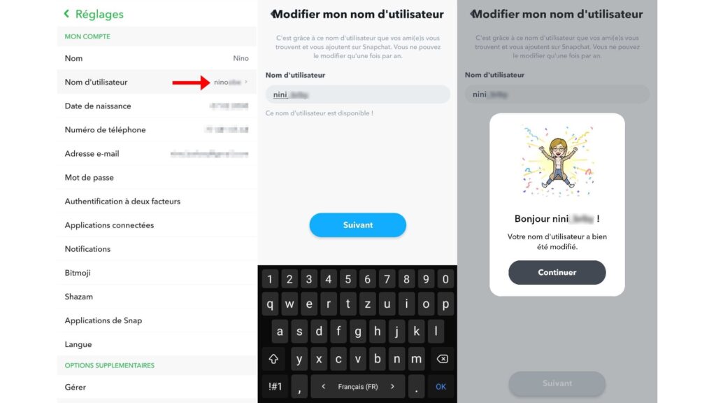 Changer de pseudo sur Snapchat // Source : Capture d'écran Changer de pseudo sur Snapchat // Source : Capture d'écran