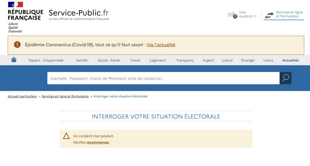 Le site ne donnait pas les informations demandées, le 21 février 2022 // Source : service-public.fr Le site ne donnait pas les informations demandées, le 21 février 2022 // Source : service-public.fr