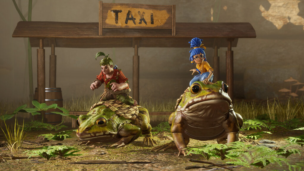 Les protagonistes d'It Takes Two chevauchent des crapauds // Source : Electronic Arts Les protagonistes d'It Takes Two chevauchent des crapauds // Source : Electronic Arts