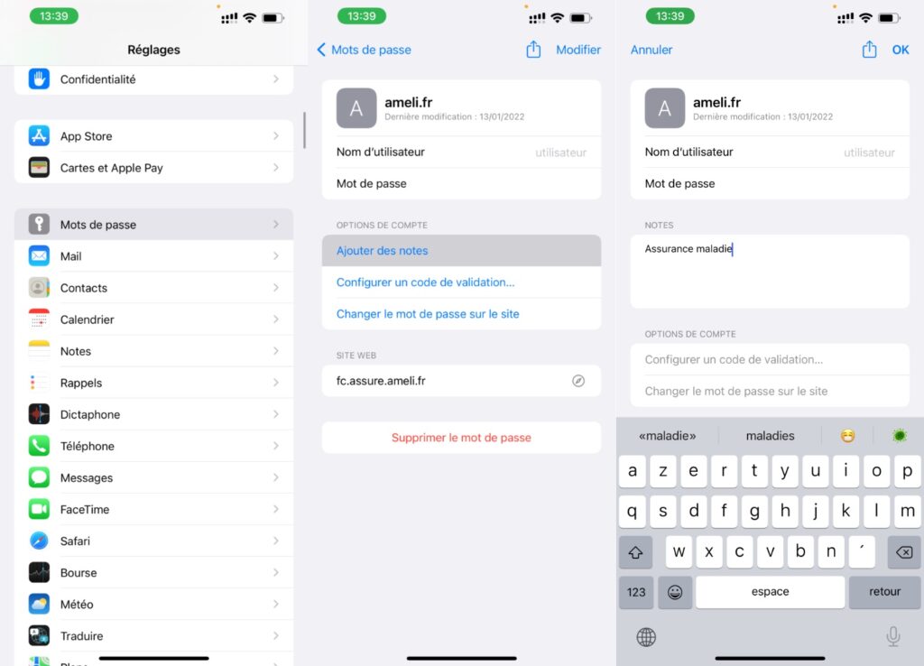 L'ajout de notes dans les réglages d'iOS 15.4. // Source : Numerama L'ajout de notes dans les réglages d'iOS 15.4. // Source : Numerama