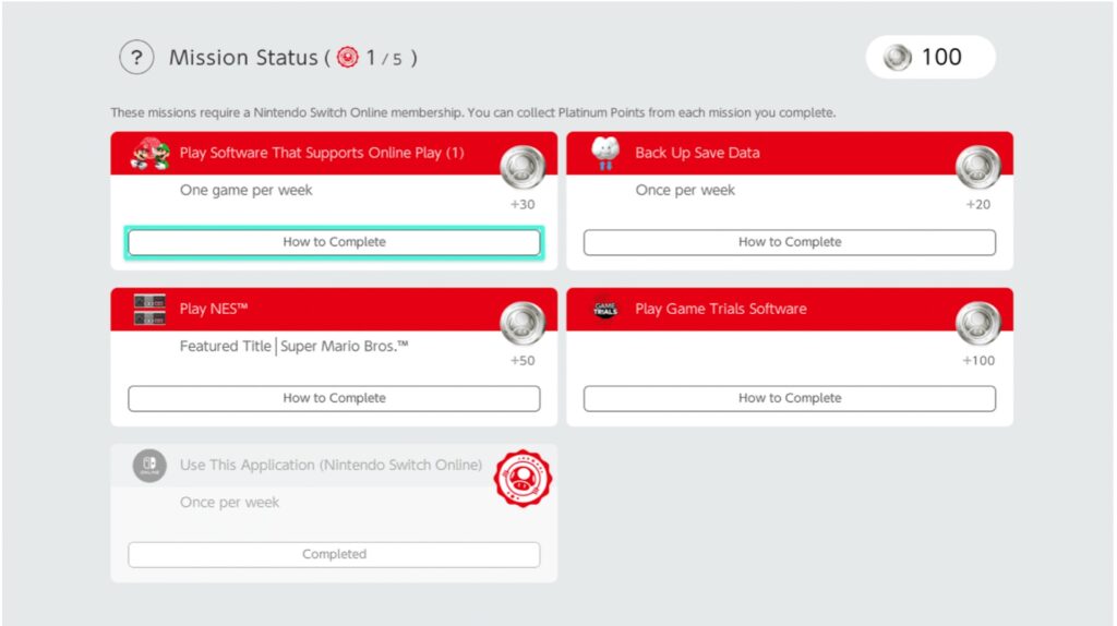Missions et récompenses dans le Nintendo Switch Online // Source : Nintendo Missions et récompenses dans le Nintendo Switch Online // Source : Nintendo