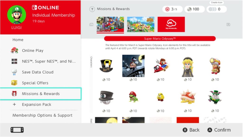 Missions et récompenses dans le Nintendo Switch Online // Source : Nintendo Missions et récompenses dans le Nintendo Switch Online // Source : Nintendo