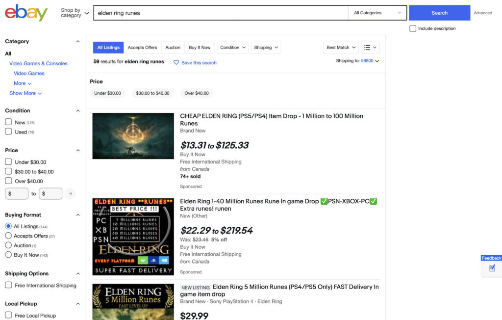 Les Runes d'Elden Ring sur eBay // Source : Capture d'écran Les Runes d'Elden Ring sur eBay // Source : Capture d'écran