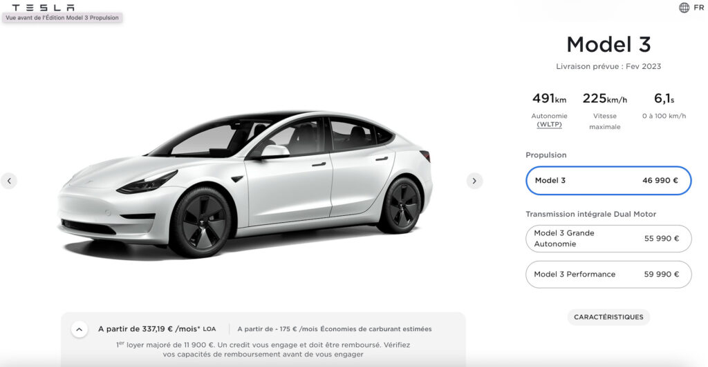 Tesla Model 3 // Source : Capture d'écran Tesla Model 3 // Source : Capture d'écran
