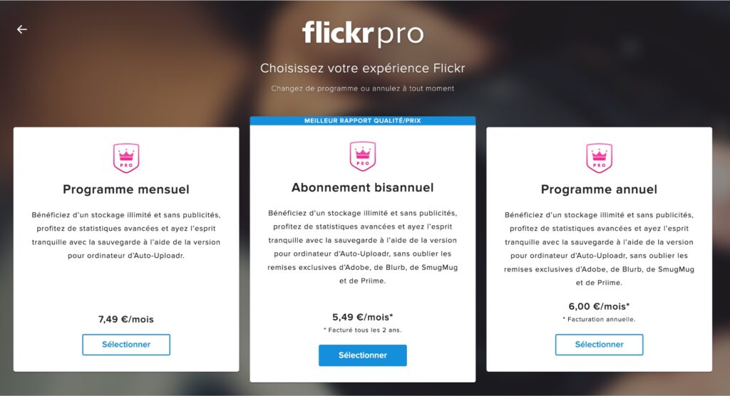 Les offres Flickr Pro. // Source : Capture Numerama Les offres Flickr Pro. // Source : Capture Numerama