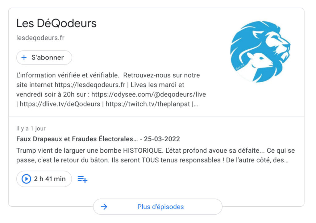 Le podcast des DéQodeurs est disponible sur Google Podcast // Source : Capture d'écran Numerama Le podcast des DéQodeurs est disponible sur Google Podcast // Source : Capture d'écran Numerama