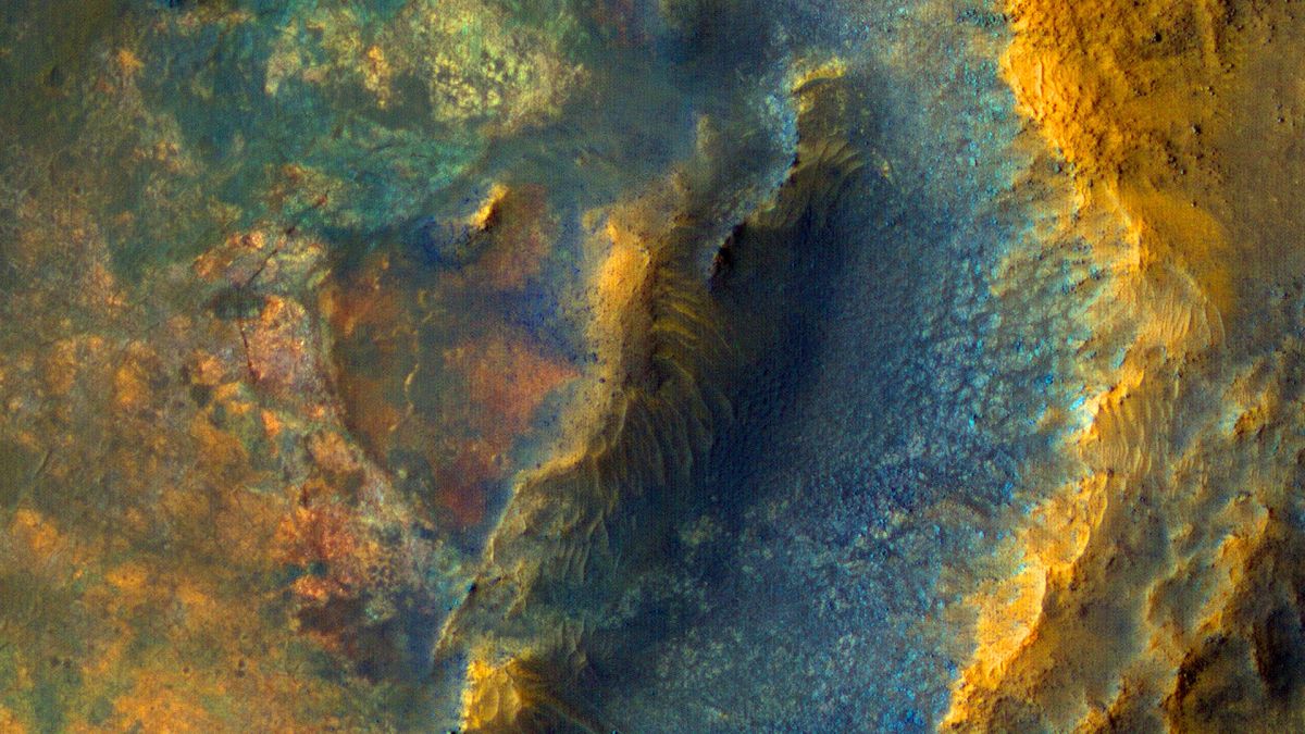 Le possible site d'atterrissage. // Source : NASA/JPL/UArizona (recadré) Le possible site d'atterrissage. // Source : NASA/JPL/UArizona (recadré)