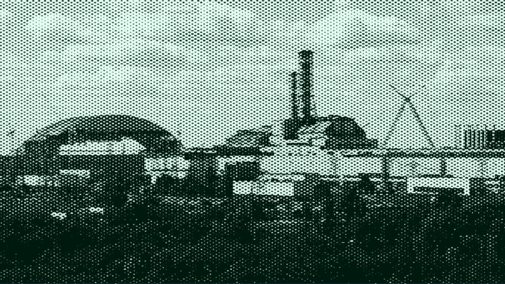 Centrale de Tchernobyl avec l'arche terminée en 2017. // Source : Montage Numerama Centrale de Tchernobyl avec l'arche terminée en 2017. // Source : Montage Numerama
