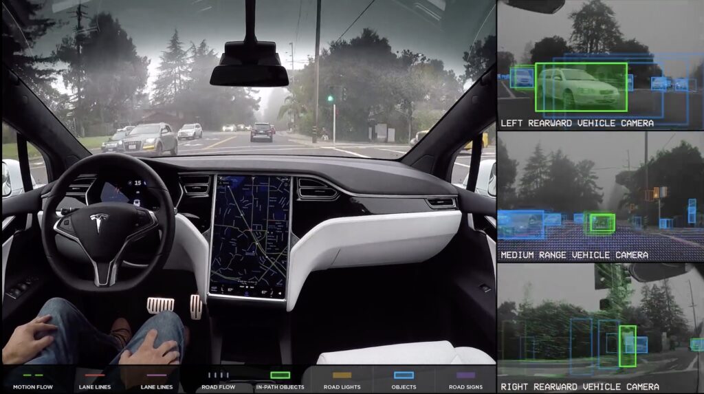 Une Tesla en Autopilot en 2017 // Source : Vimeo/Tesla Une Tesla en Autopilot en 2017 // Source : Vimeo/Tesla