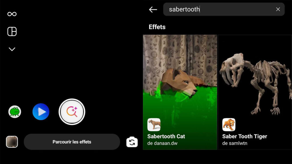 Faire apparaître les espèces disparues en AR dans Instagram. // Source : Capture Numerama Faire apparaître les espèces disparues en AR dans Instagram. // Source : Capture Numerama