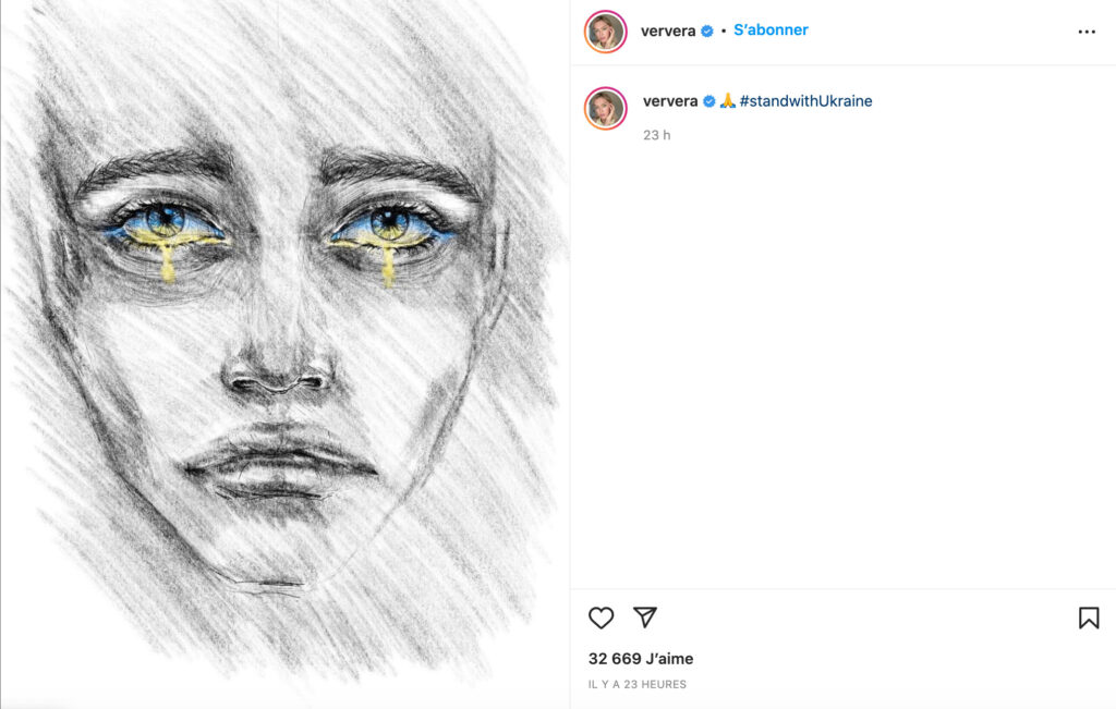 La chanteuse Vera Brejneva est l'une des rares star russes à avoir ouvertement pris position pour l'Ukraine sur Instagram // Source : Capture d'écran Numerama La chanteuse Vera Brejneva est l'une des rares star russes à avoir ouvertement pris position pour l'Ukraine sur Instagram // Source : Capture d'écran Numerama