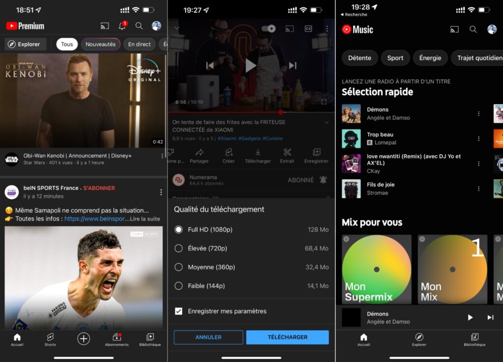 L'interface de YouTube Premium et de YouTube Music, avec la possibilité de télécharger. // Source : Numerama L'interface de YouTube Premium et de YouTube Music, avec la possibilité de télécharger. // Source : Numerama