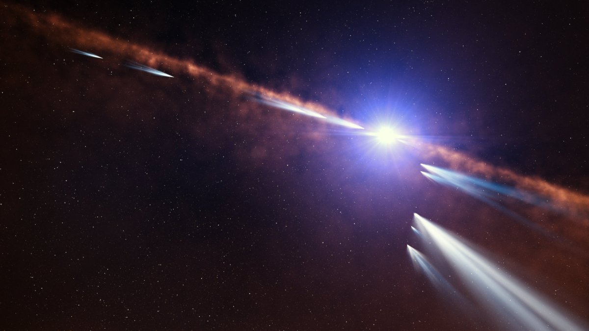 Exocomètes autour de beta Pictoris, vue d'artiste. // Source : ESO/L. Calçada (image recadrée) Exocomètes autour de beta Pictoris, vue d'artiste. // Source : ESO/L. Calçada (image recadrée)