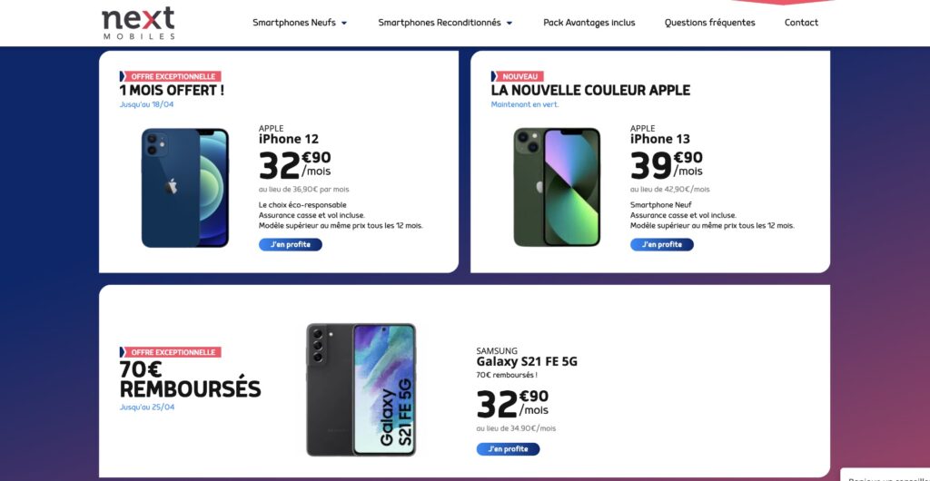 Next Mobiles propose des smartphones Apple, Samsung et Xiaomi. // Source : nextmobiles.com Next Mobiles propose des smartphones Apple, Samsung et Xiaomi. // Source : nextmobiles.com
