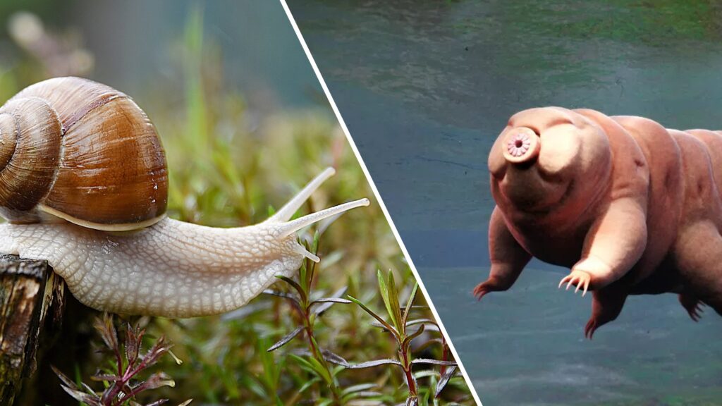 Les tardigrades peuvent voyager via les escargots. // Source : Pixabay/Wikimédias/montage