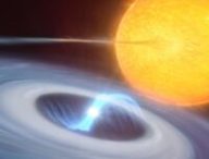Vue d'artiste d'une micronova dans un système binaire. // Source : ESO Vue d'artiste d'une micronova dans un système binaire. // Source : ESO