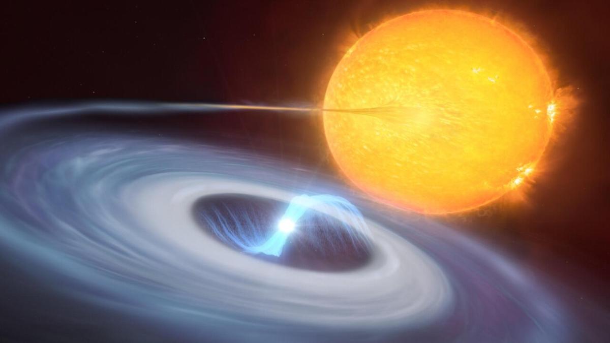 Vue d'artiste d'une micronova dans un système binaire. // Source : ESO Vue d'artiste d'une micronova dans un système binaire. // Source : ESO