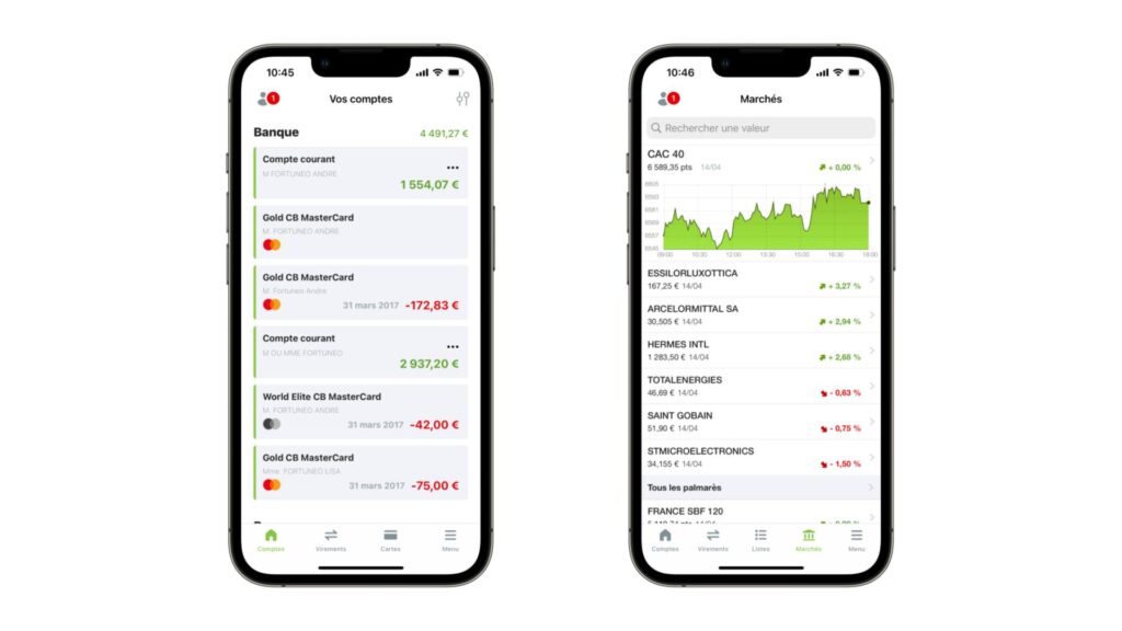 L'application Fortuneo permet aussi de suivre les cours des marchés financiers // Source : Fortuneo L'application Fortuneo permet aussi de suivre les cours des marchés financiers // Source : Fortuneo
