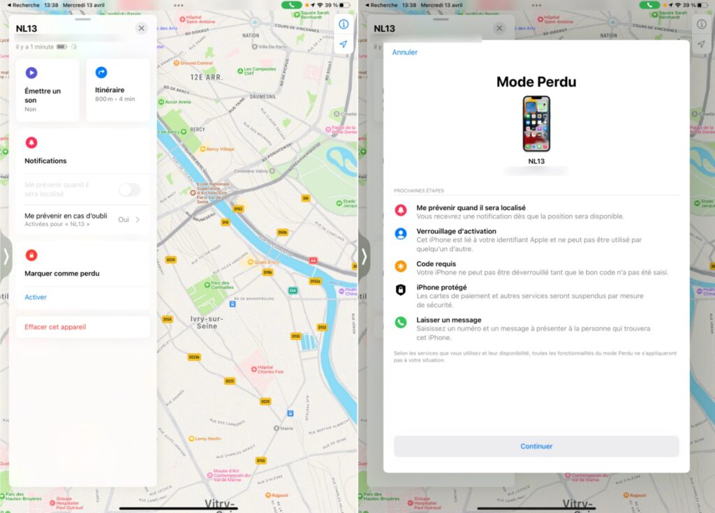 Voici comment déclarer un iPhone perdu. // Source : Captures Numerama Voici comment déclarer un iPhone perdu. // Source : Captures Numerama