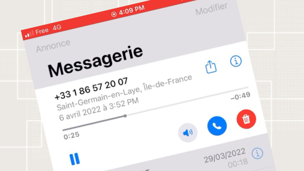 Message vocal de Valérie Pécresse. // Source : Capture d'écran obtenue par Numerama, fond Nino Barbey Message vocal de Valérie Pécresse. // Source : Capture d'écran obtenue par Numerama, fond Nino Barbey
