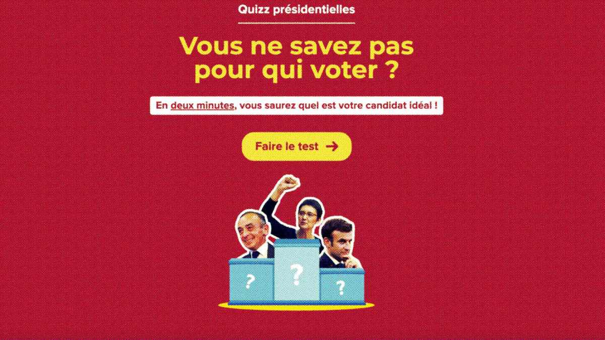 Le site « mon-candidat.fr » parait être neutre, mais il est en fait réalisé par les équipes d'Éric Zemmour // Source : Capture d'écran Numerama Le site « mon-candidat.fr » parait être neutre, mais il est en fait réalisé par les équipes d'Éric Zemmour // Source : Capture d'écran Numerama