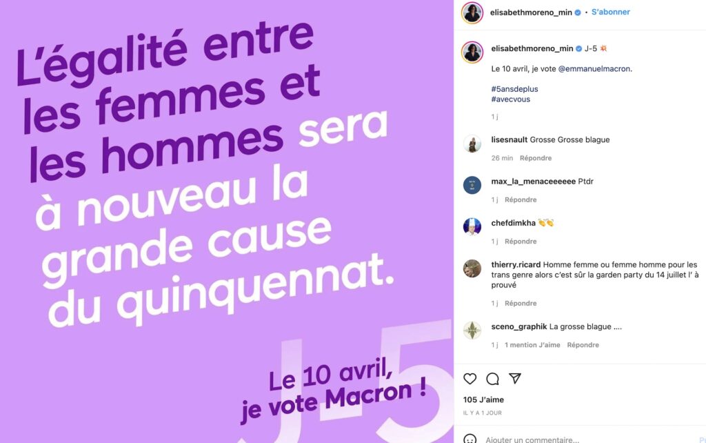 Le compte de la ministre, visiblement en campagne // Source : instagram Le compte de la ministre, visiblement en campagne // Source : instagram