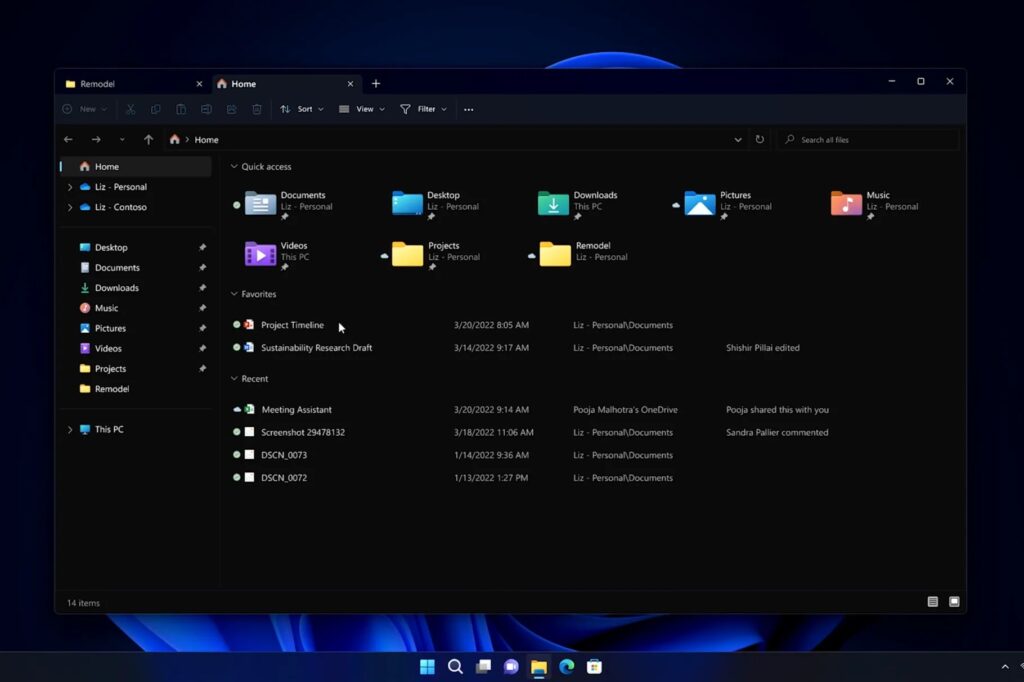 Le futur explorateur de fichiers de Windows 11, avec des onglets en haut. // Source : Microsoft Le futur explorateur de fichiers de Windows 11, avec des onglets en haut. // Source : Microsoft