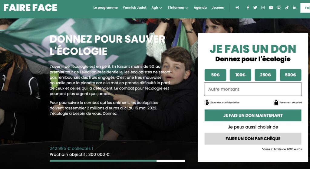L'ancien site de campagne de Yannick Jadot // Source : jadot2022 L'ancien site de campagne de Yannick Jadot // Source : jadot2022
