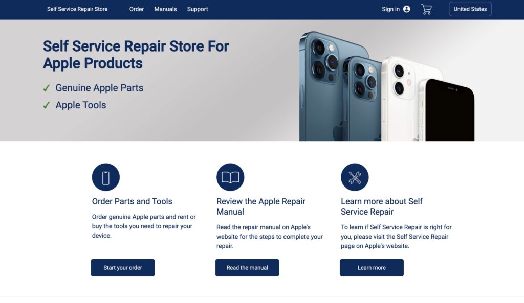 La page d'accueil du Self Service Repair Store. // Source : Capture Numerama La page d'accueil du Self Service Repair Store. // Source : Capture Numerama