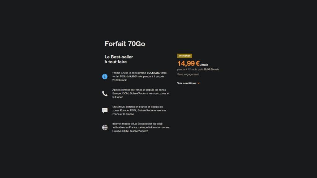 Le forfait Orange 70 Go // Source : Orange Le forfait Orange 70 Go // Source : Orange