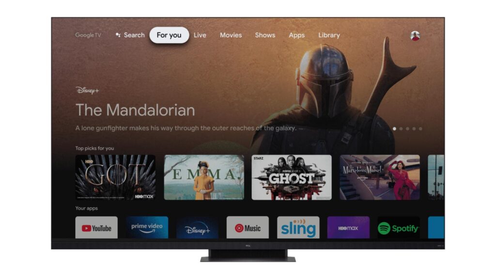 L'interface Google TV sur le TCL C93 // Source : TCL L'interface Google TV sur le TCL C93 // Source : TCL