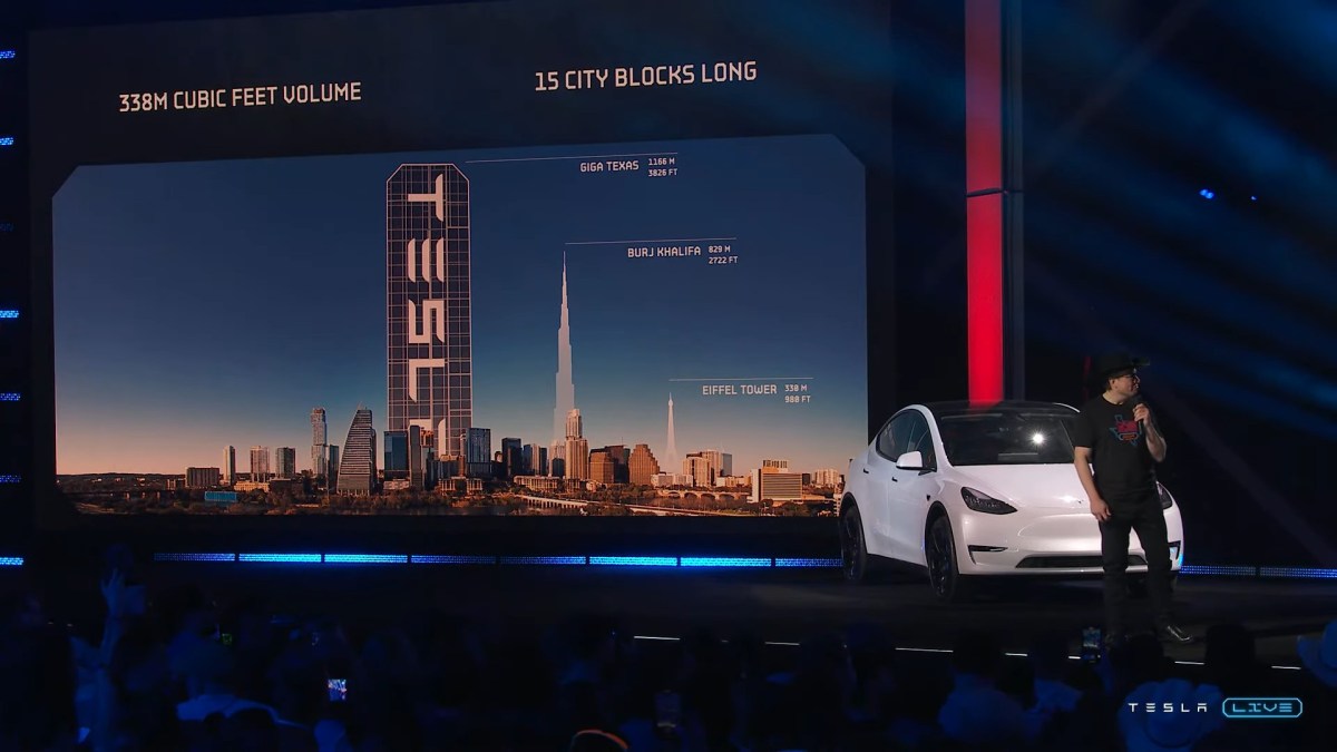Taille de la Giga Texas de Tesla // Source : Capture du live Tesla Taille de la Giga Texas de Tesla // Source : Capture du live Tesla