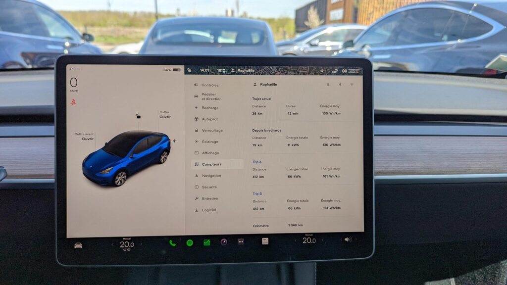 Consommations du Tesla Model Y Grande Autonomie // Source : Raphaelle Baut pour Numerama Consommations du Tesla Model Y Grande Autonomie // Source : Raphaelle Baut pour Numerama