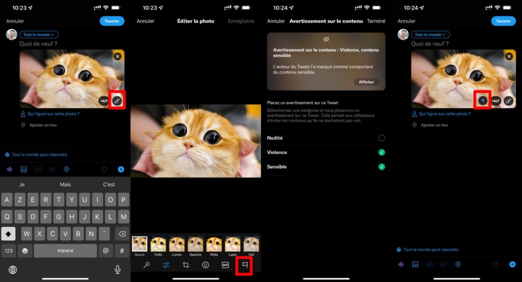 Voici comment marquer une photo comme sensible depuis l'application Twitter. // Source : Captures Numerama