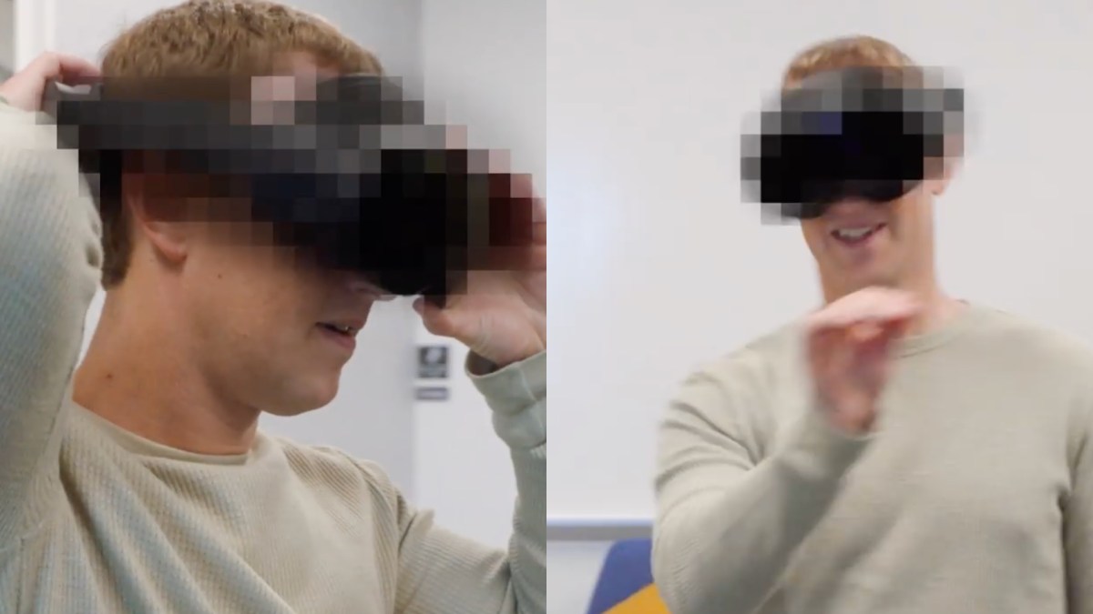 Mark Zuckerberg avec le casque Cambria sur la tête. // Source : Mark Zuckerberg Mark Zuckerberg avec le casque Cambria sur la tête. // Source : Mark Zuckerberg