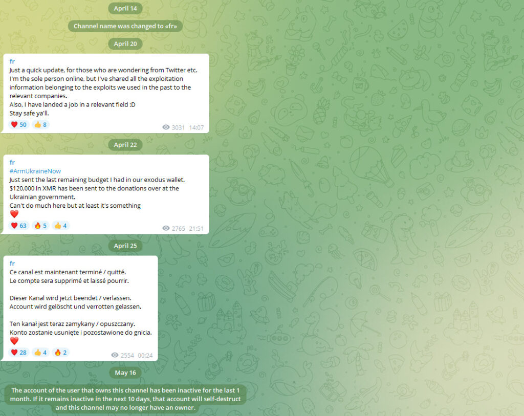 Les messages en question. // Source : Capture d'écran Telegram Les messages en question. // Source : Capture d'écran Telegram