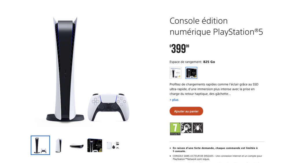 Achat d'une PS5 via une vente privée Sony // Source : Capture d'écran Achat d'une PS5 via une vente privée Sony // Source : Capture d'écran