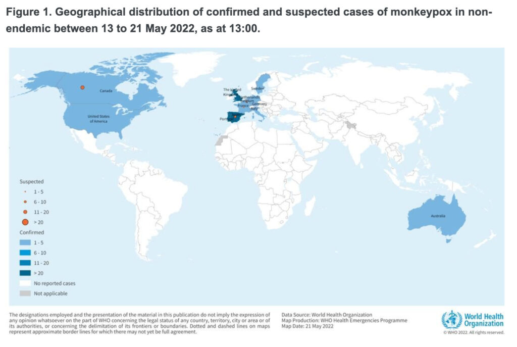 Une carte représentant le nombre de cas détectés par pays // Source : OMS Une carte représentant le nombre de cas détectés par pays // Source : OMS