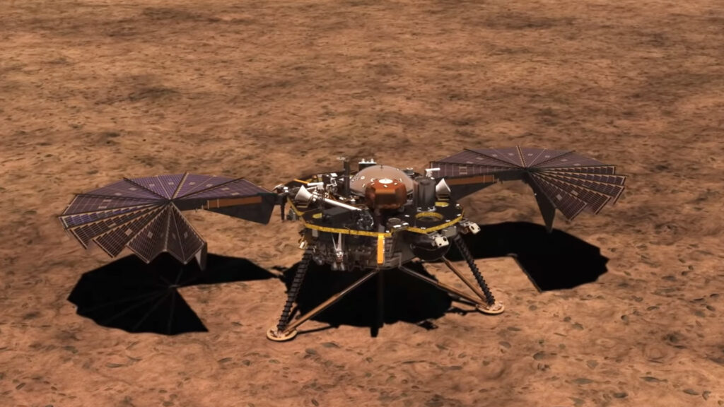 InSight déployant ses panneaux solaires, animation. // Source : Capture d'écran YouTube Nasa JPL InSight déployant ses panneaux solaires, animation. // Source : Capture d'écran YouTube Nasa JPL