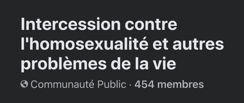 Un groupe tenant des propos homophobes arrive parmi les premiers résultats en tapant « homosexualité » dans Facebook // Source : Capture d'écran Numerama Un groupe tenant des propos homophobes arrive parmi les premiers résultats en tapant « homosexualité » dans Facebook // Source : Capture d'écran Numerama