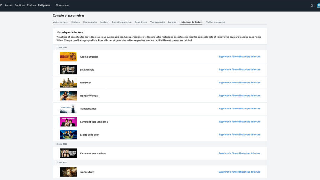 Prime Video historique Prime Video historique