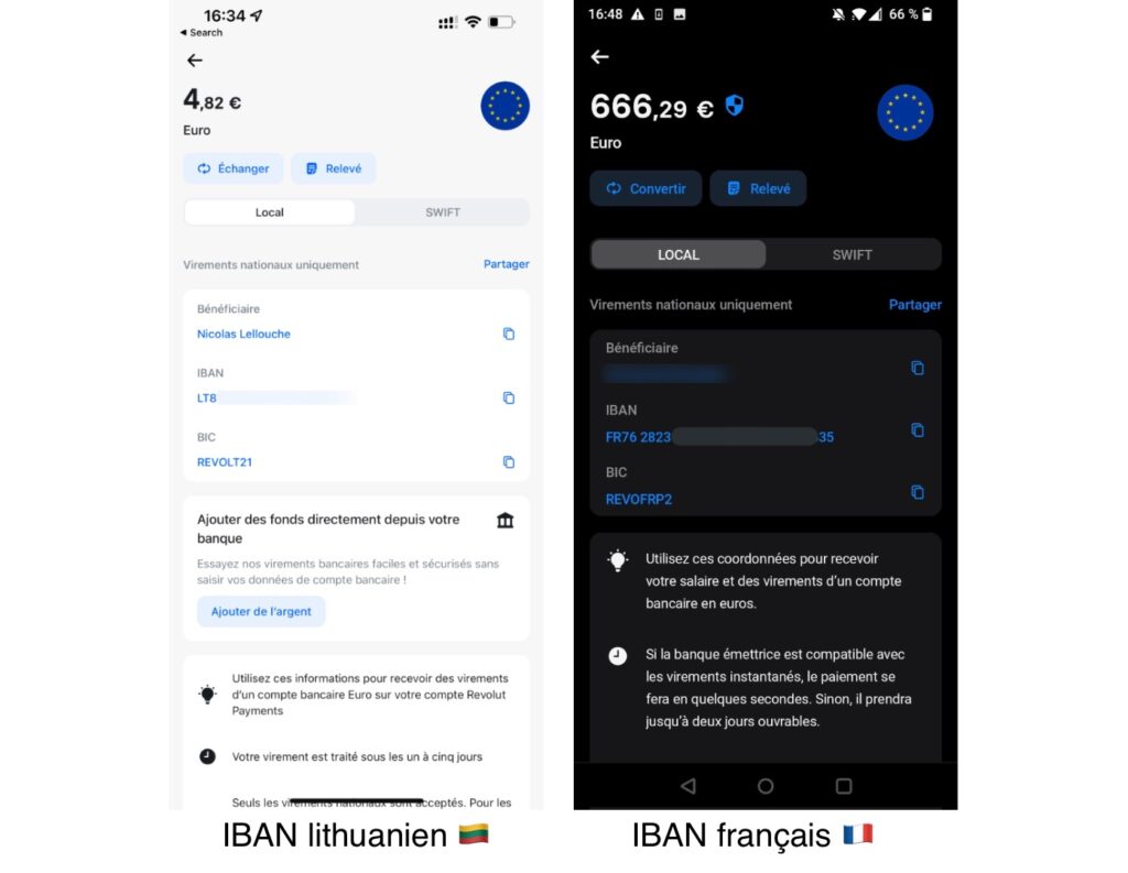 Un compte Revolut avant le passage vers un IBAN français, un autre après. // Source : Numerama Un compte Revolut avant le passage vers un IBAN français, un autre après. // Source : Numerama