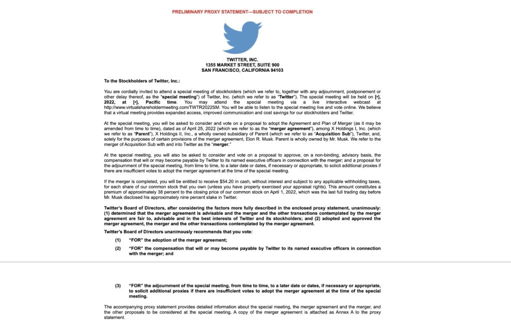 La lettre de Twitter // Source : UNITED STATES SECURITIES AND EXCHANGE COMMISSION La lettre de Twitter // Source : UNITED STATES SECURITIES AND EXCHANGE COMMISSION