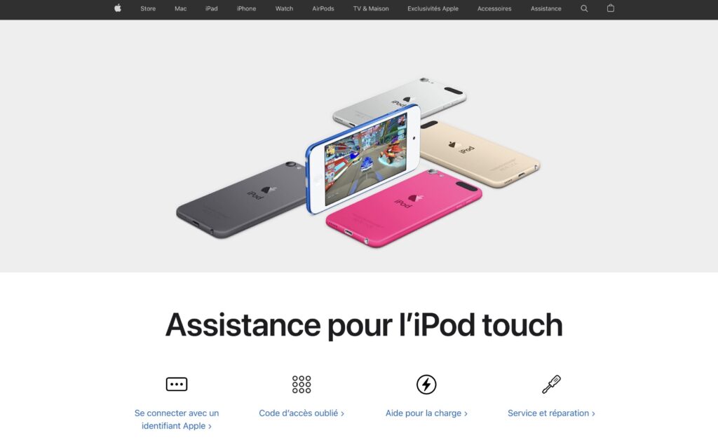 La page autrefois dédiée à l'iPod touch pointe maintenant vers le service après-vente. // Source : Capture Numerama La page autrefois dédiée à l'iPod touch pointe maintenant vers le service après-vente. // Source : Capture Numerama