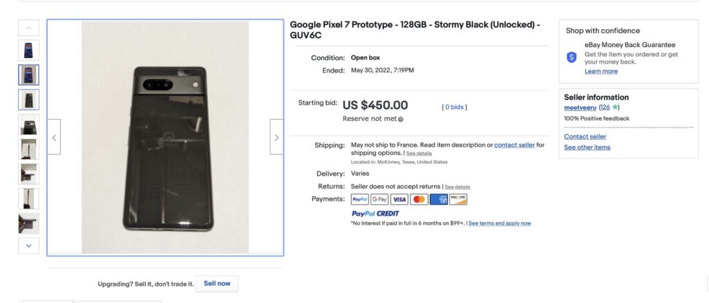 L'annonce pour un prototype de Pixel 7. // Source : Capture d'écran eBay L'annonce pour un prototype de Pixel 7. // Source : Capture d'écran eBay