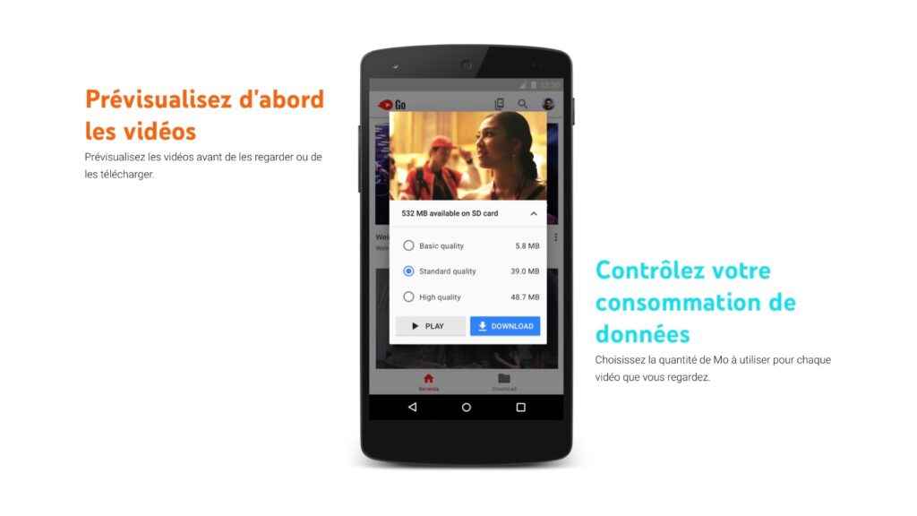 YouTube Go se destine aux smartphones d'entrée de gamme. // Source : Google YouTube Go se destine aux smartphones d'entrée de gamme. // Source : Google