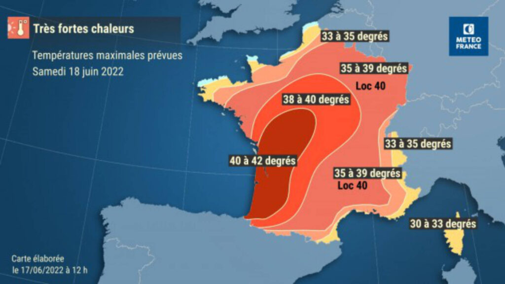 Prévisions pour la journée du samedi 18 juin 2022. // Source : Via Twitter @meteofrance Prévisions pour la journée du samedi 18 juin 2022. // Source : Via Twitter @meteofrance