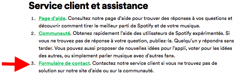 Formulaire de contact. // Source : Capture d'écran Spotify